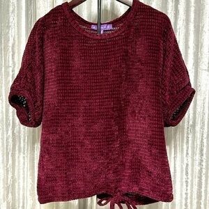 Lavender Sky brand Women’s Pullover Short Sleeve Sweater Burgundy Small NWOT